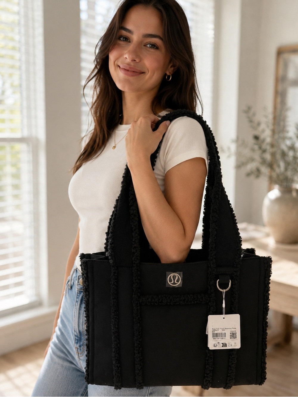 lululemon athletica Black Sherpa-Trim Tote